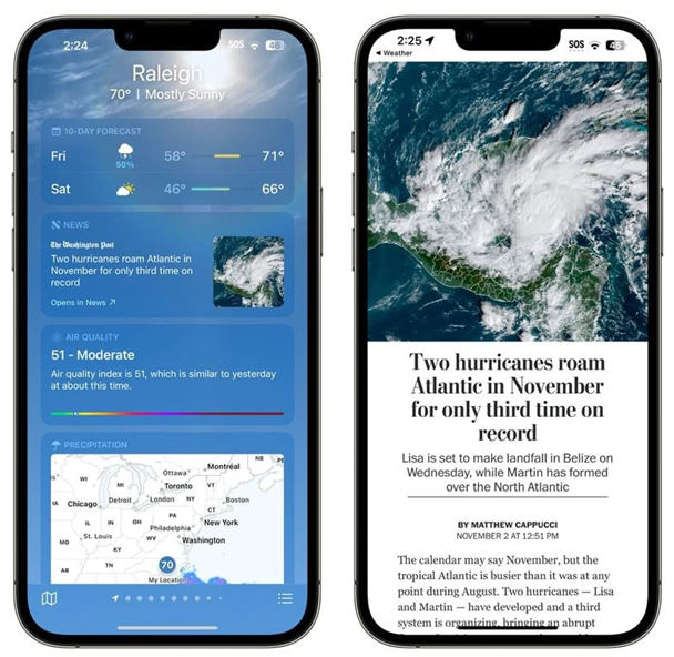 龙门镇苹果14维修分享iPhone 14手机如何看天气时顺带看新闻 